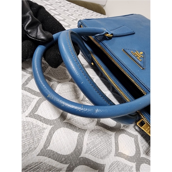 PRADA Saffiano Lux Small Double Zip Tote Blue - Picture 12 of 15